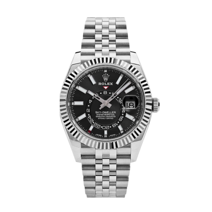 Sky-dweller com mostrador preto e bracelete Jubilee de 42 mm