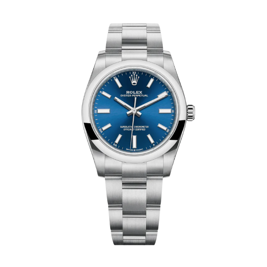 Oyster Perpetual com mostrador azul, 34 mm