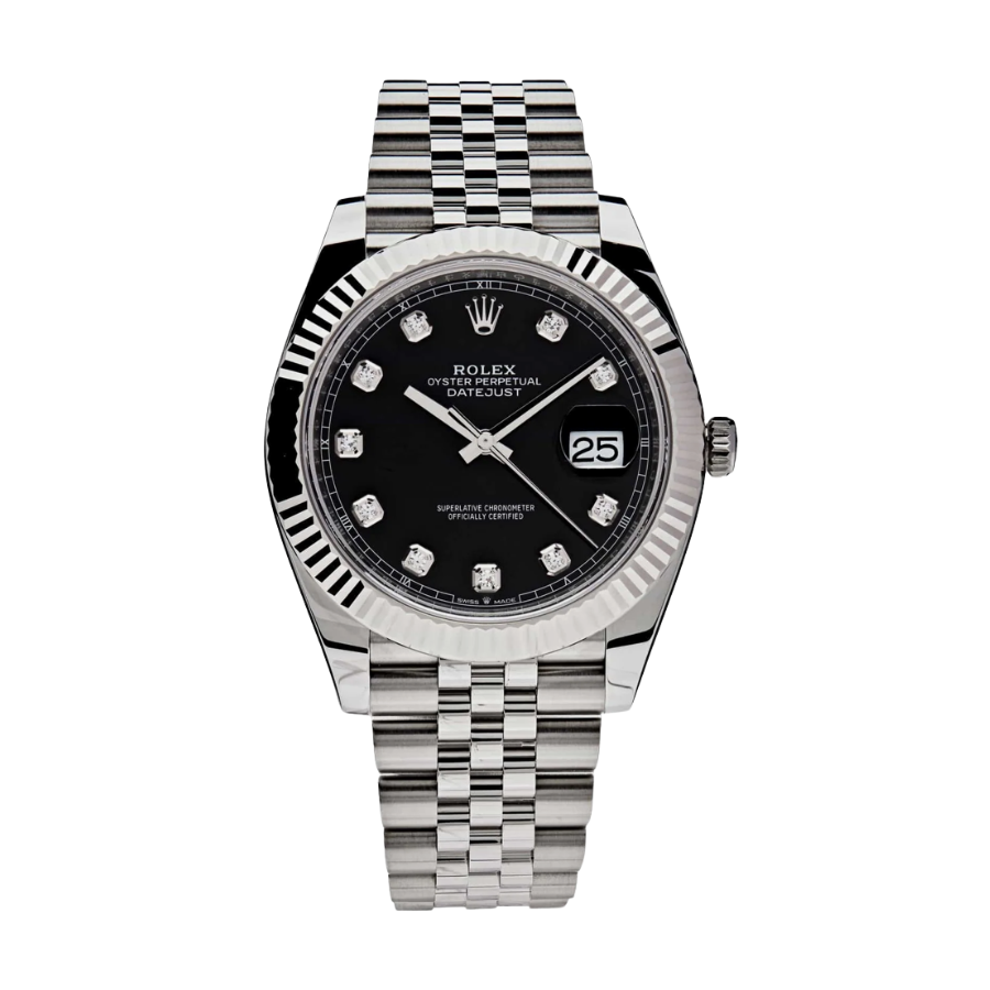 Datejust com mostrador preto cravejado de diamantes, 41 mm
