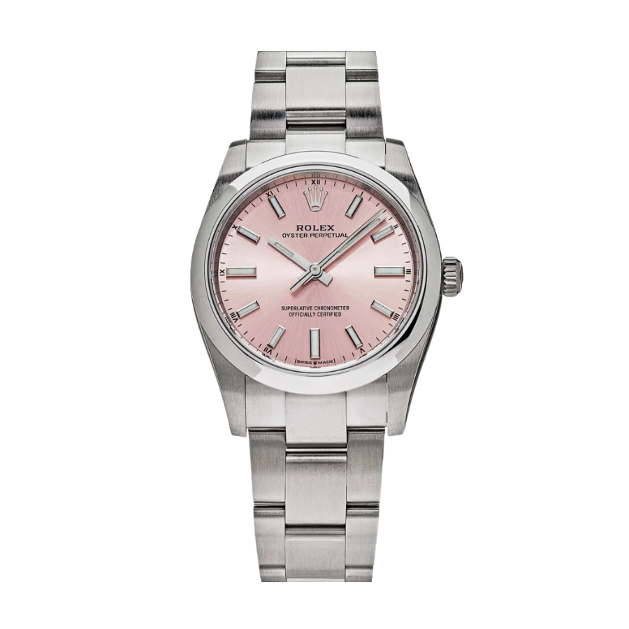 Oyster Perpetual com mostrador rosa, 34 mm