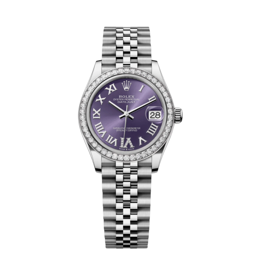 Relógio Date Just violeta para mulher com mostrador romano de 31 mm