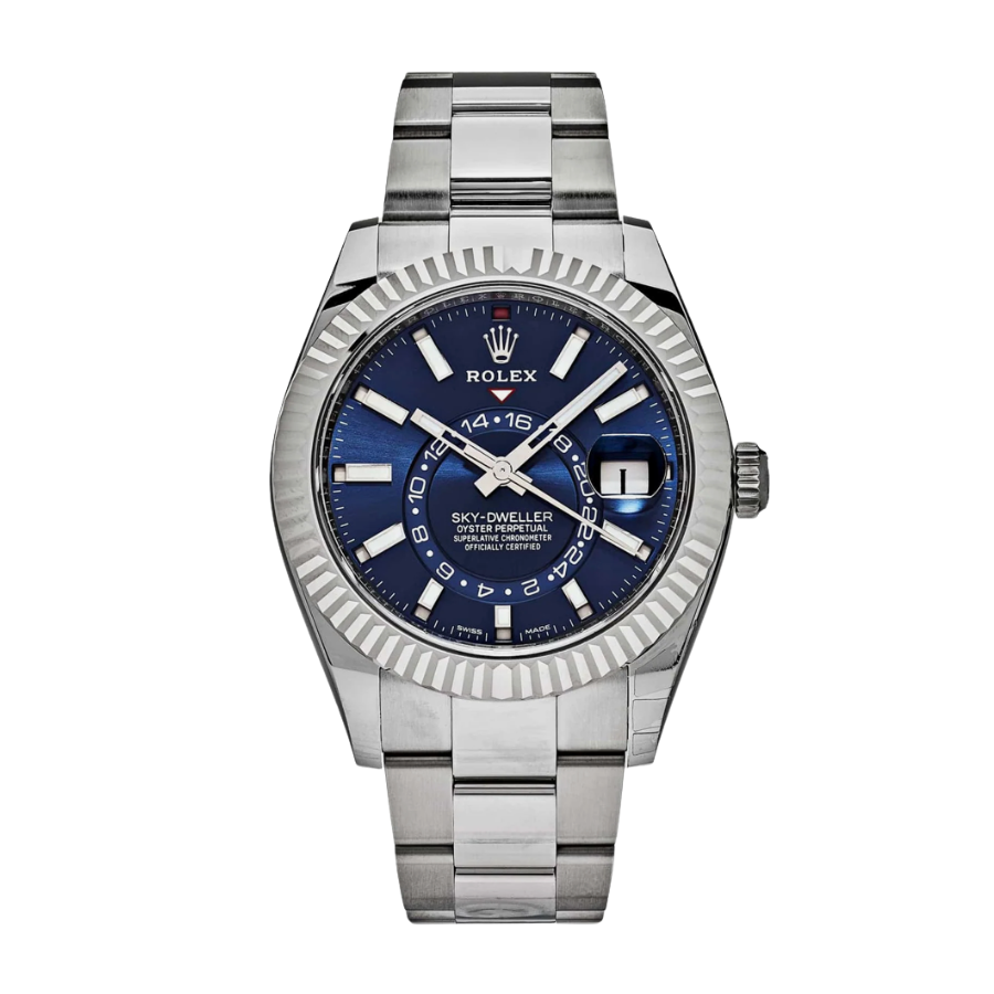 Sky-dweller com mostrador azul e caixa Oyster de 42 mm.