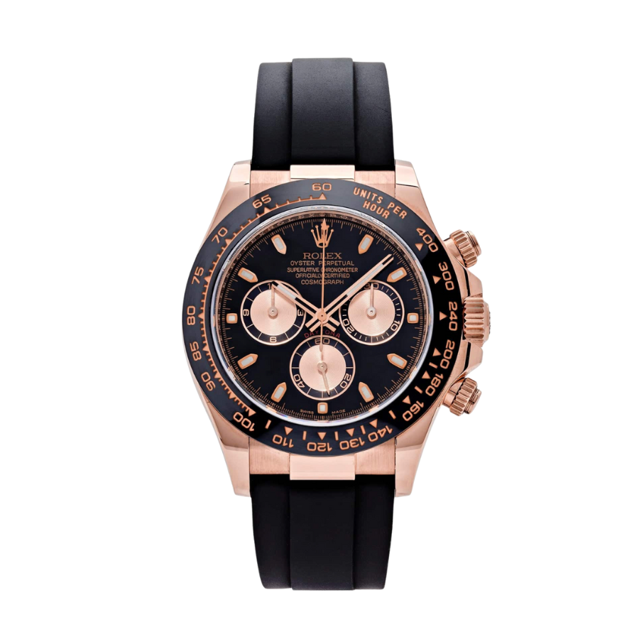 Daytona em ouro rosa com mostrador preto, 40 mm