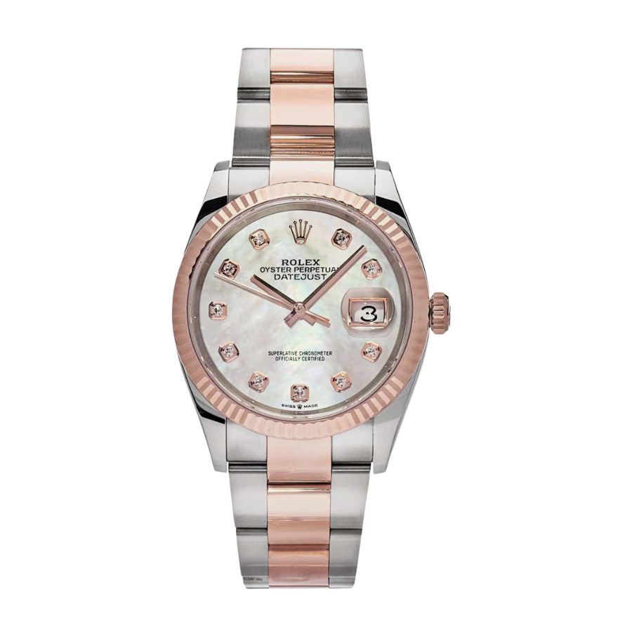 Datejust com mostrador em madrepérola e diamantes em ouro rosa, 36 mm