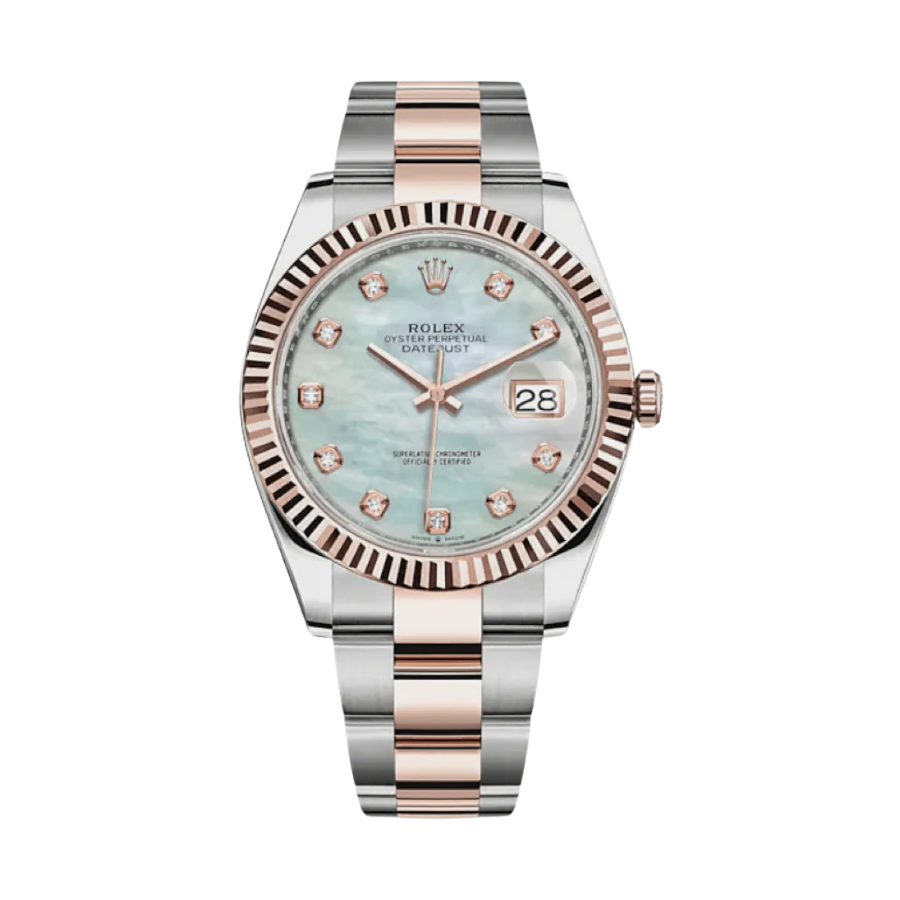 Datejust com mostrador em madrepérola e diamantes em ouro rosa, 41 mm