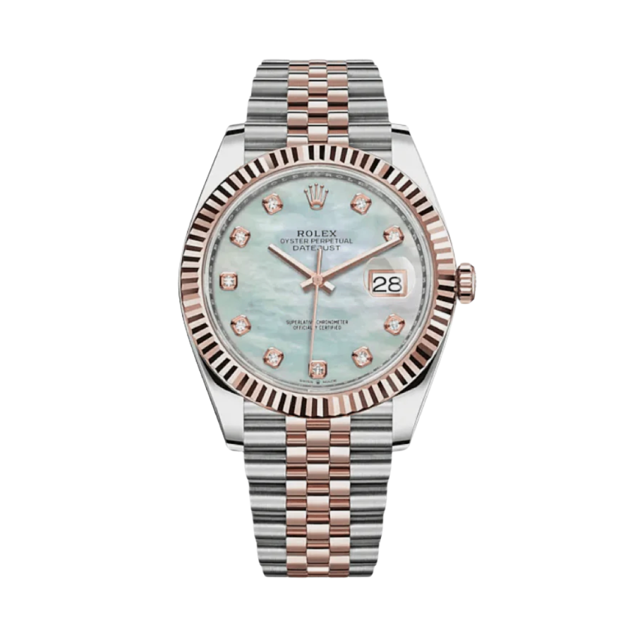 Datejust com mostrador em madrepérola e diamantes em ouro rosa, 41 mm