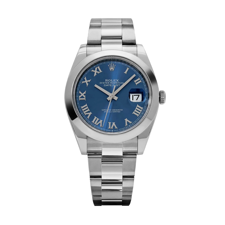 Datejust, mostrador romano azul aço, Oyster 41mm