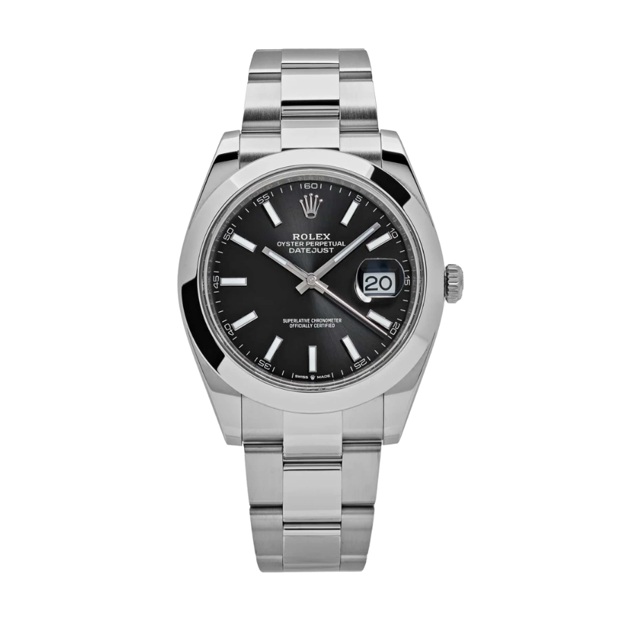 Datejust em aço com mostrador Oyster preto, 41 mm