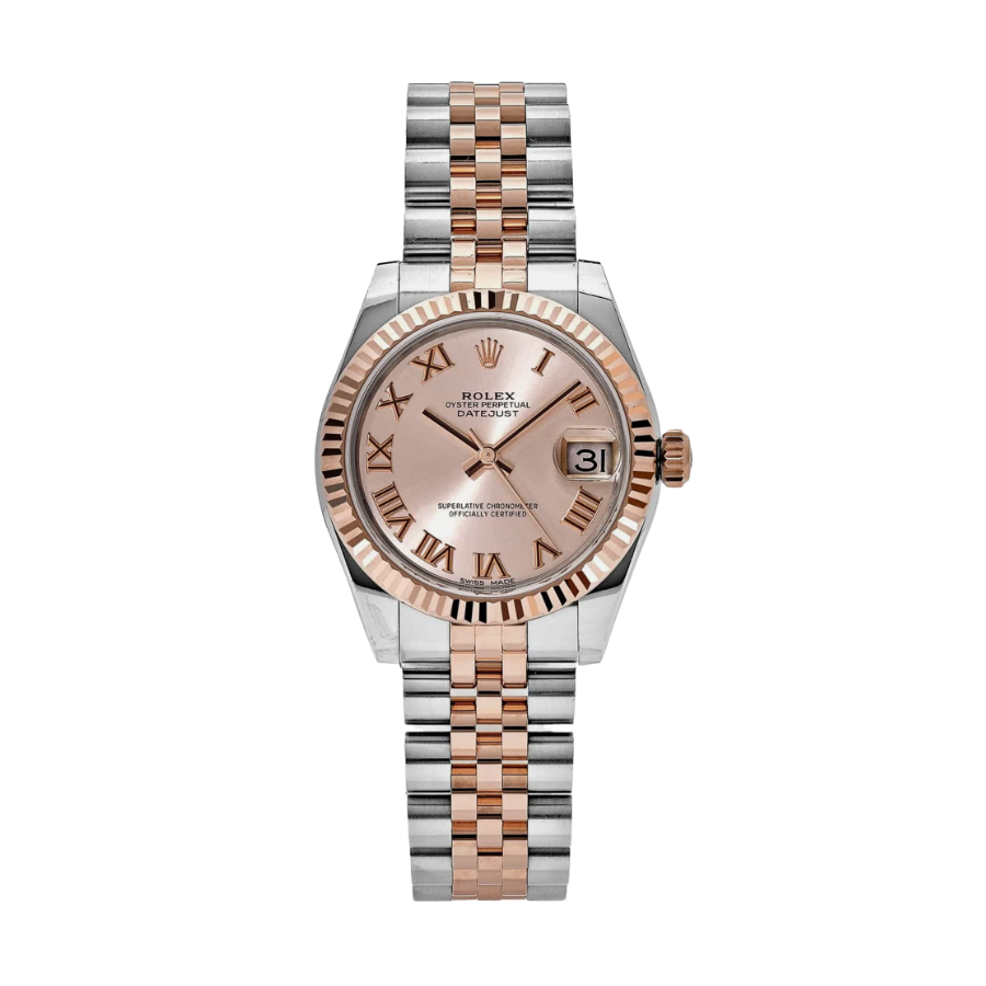 Relógio Date Just para mulher com mostrador dourado rosê, 31 mm.