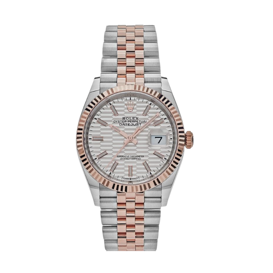 Datejust com mostrador canelado em prata e ouro rosa, 36 mm