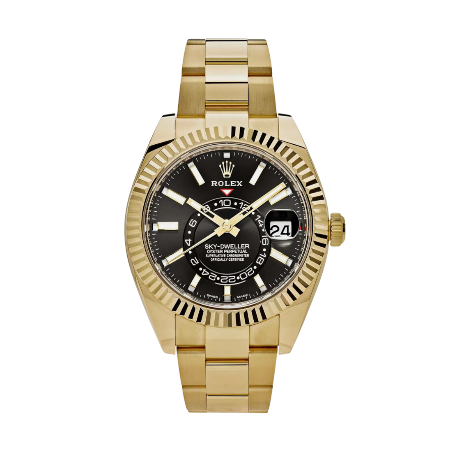 Sky-dweller dourado com mostrador preto, 42 mm
