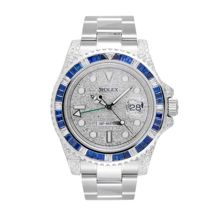 Gmt-master ii custom bezel diamond pave dial 40mm