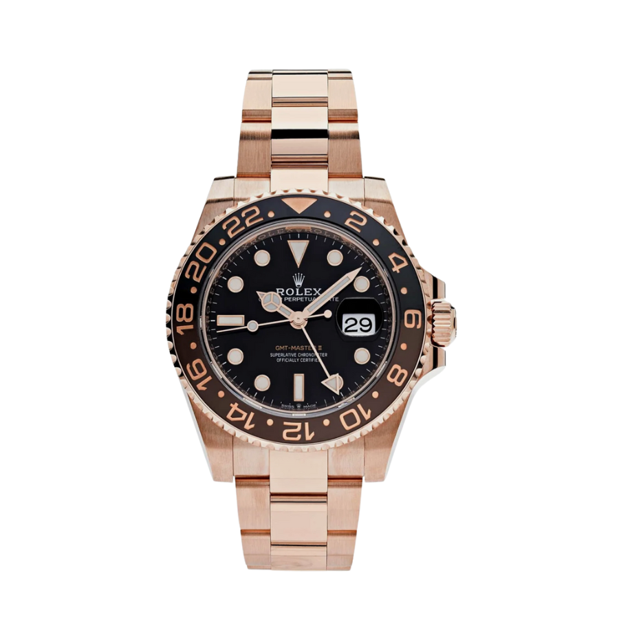 GMT-Master II ouro rosa com mostrador preto 40mm
