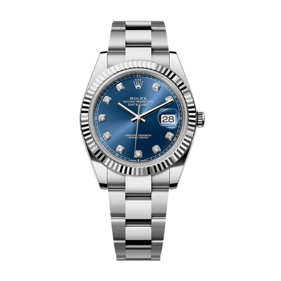 Datejust com mostrador azul cravejado de diamantes, 41 mm