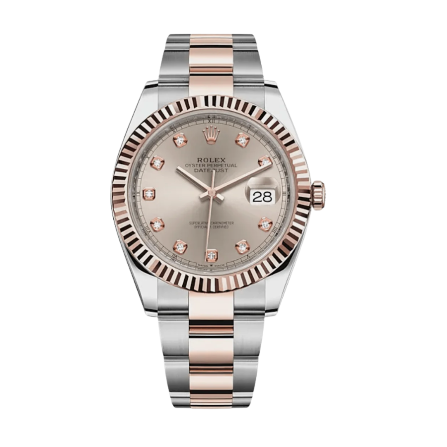 Datejust com mostrador em ouro rosa e diamantes, 41 mm