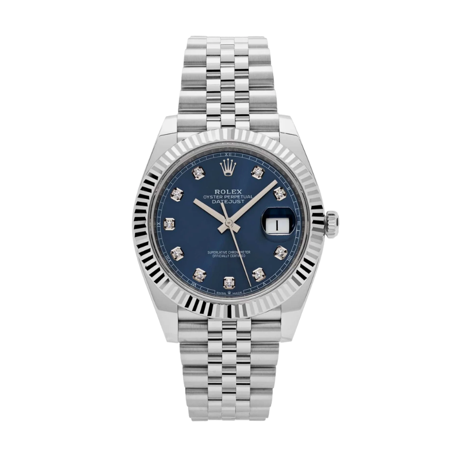 Datejust com mostrador azul cravejado de diamantes, 41 mm