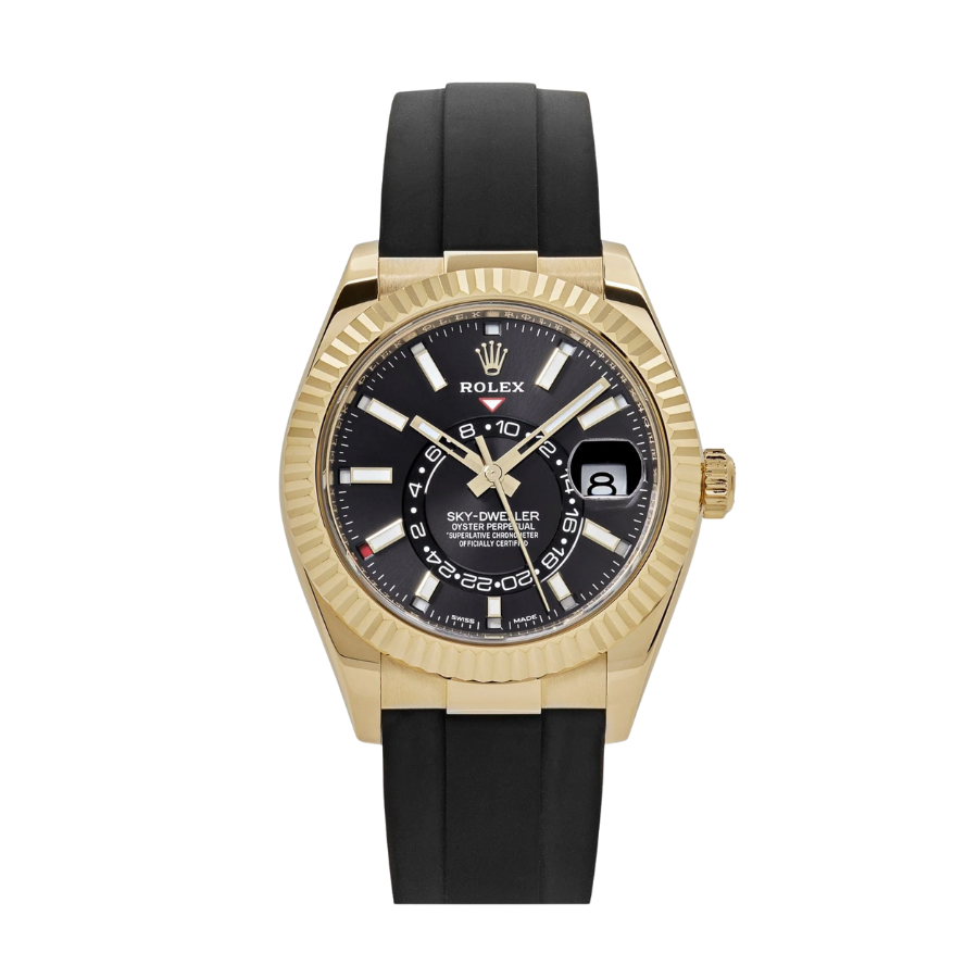 Sky-dweller dourado com mostrador preto brilhante, 42 mm