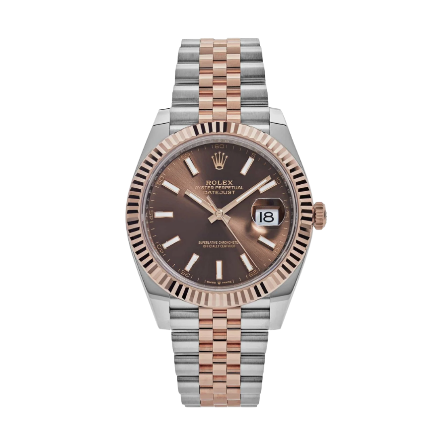Datejust bicolor com mostrador castanho e detalhes em ouro rosa, 41 mm