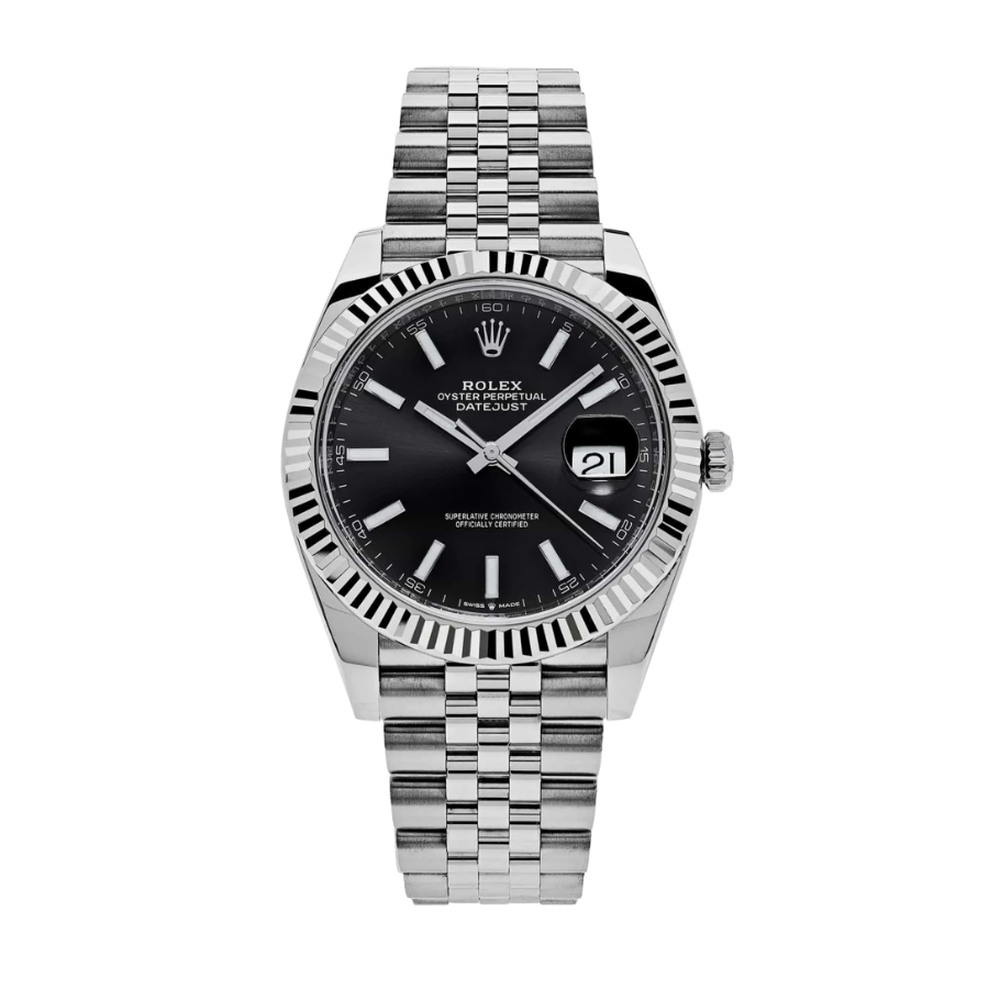 Datejust com mostrador preto em aço, 41 mm