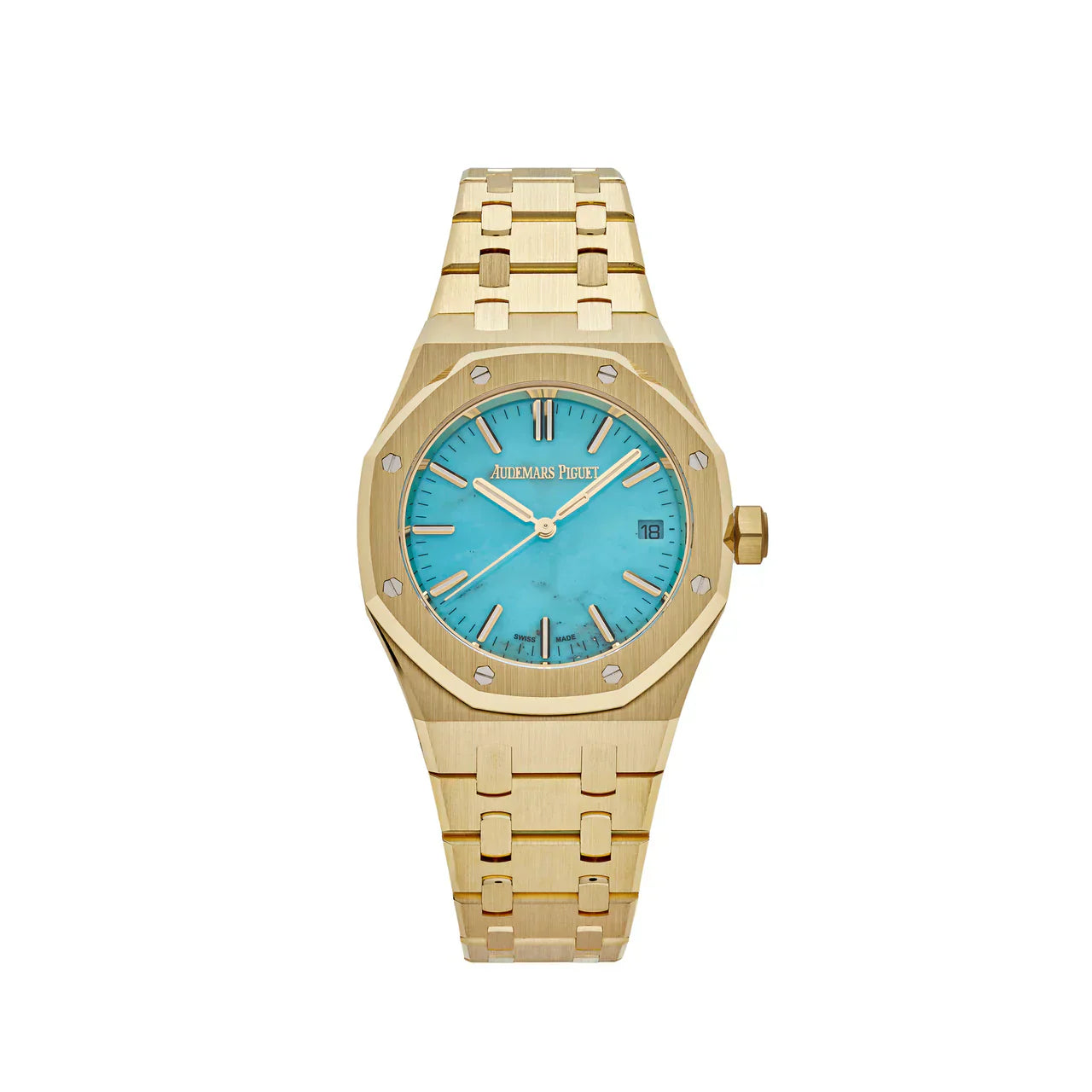 Royal Oak Automático 15550BA.OO.1356BA.01 Ouro Amarelo Mostrador Azul Turquesa