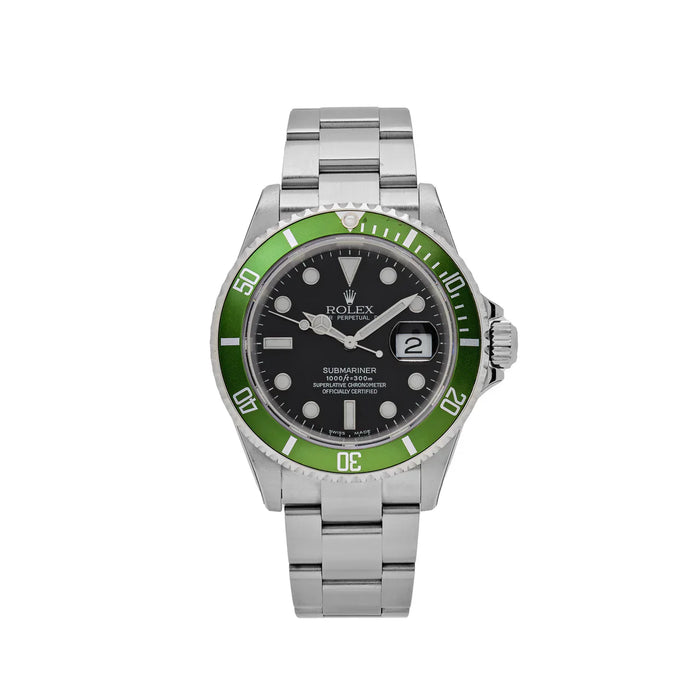 Submariner Date 16610V 'Kermit' com bisel plano 4, caixa em aço preto e caixa Oyster (2003)