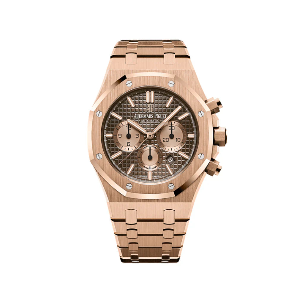 Cronógrafo automático Royal Oak 26331OR.OO.1220OR.02 em ouro rosa com mostrador castanho