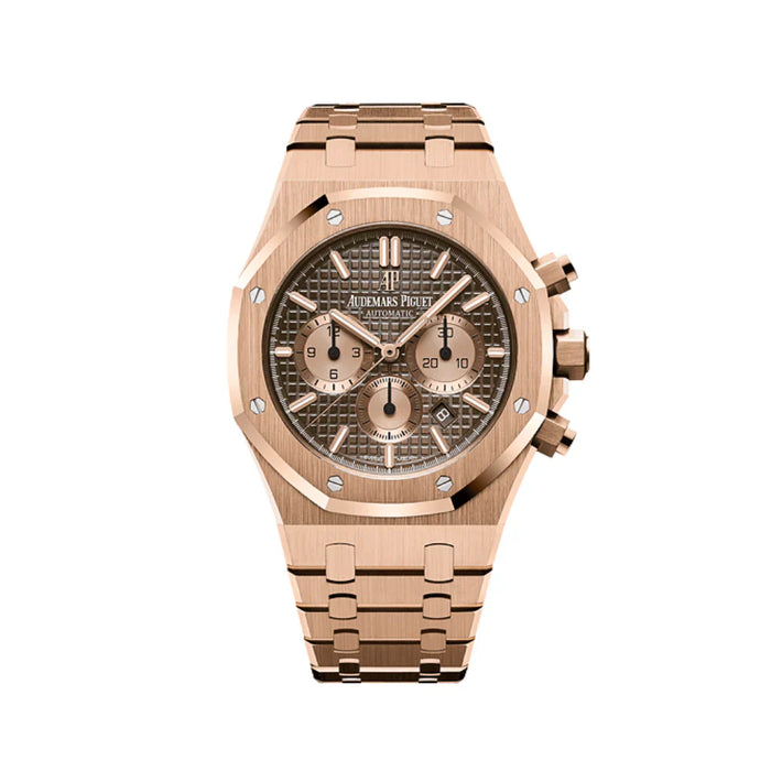 Cronógrafo automático Royal Oak 26331OR.OO.1220OR.02 em ouro rosa com mostrador castanho