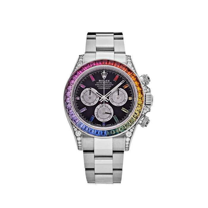 Daytona 116599RBOW 'Rainbow' Ouro Branco Mostrador Preto Bisel de Safira (2022)